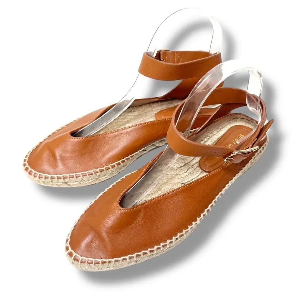 Stuart Weitzman Toga Cognac Brown Leather Ankle Wrap Espadrille Women’s Size 7 M